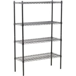 Commercial Shelving Unit 4 Tier 1000kg Width 900mm Depth 450mm Black Zink Coated Epoxy Wire | Adexa BLACK9045180A4