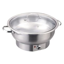 Chafing Dish Electric Heating Round Glass Lid Stainless Steel 6 Litres | Adexa ECD06DE