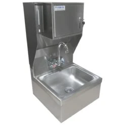 Wall Mounted Hand Sink With Faucet & Automatic Soap Dispenser & Paper Towel Dispenser Side Splash Stainless Steel | Adexa HS17FSDTDUSP