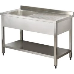 Commercial Sink Stainless Steel 1 Bowl Left Bottom Shelf Splashback 1000mm Depth 700mm | Adexa VS107LBS