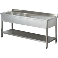 Commercial Sink Stainless Steel 2 Bowls Left Bottom Shelf Splashback 1600mm Depth 700mm | Adexa THSTR167BL2