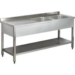Commercial Sink Stainless Steel 2 Bowls Right Bottom Shelf Splashback 1600mm Depth 700mm | Adexa VS167RBT