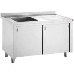 Commercial Sink With Cupboard Stainless Steel 1 Bowl Left Splashback Width 1000mm Depth 700mm | Adexa THSSR107BL1