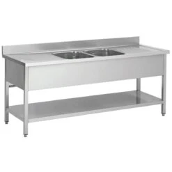 Commercial Sink Stainless Steel 2 Bowls Bottom Shelf Splashback 2000mm Depth 700mm | Adexa THSTR207BM2