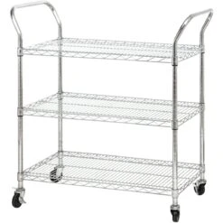 Commercial Utility Cart Chrome Wire 3 Tier 900x450x1100mm | Adexa TR9045110A3CW
