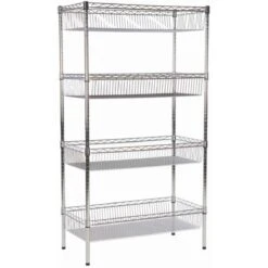 Commercial Wire Basket Shelving Unit 4 Tier 400kg 1200x450x1800mm Chrome Wire | Adexa WBA12045180A4C