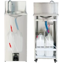 Foot Operated Mobile Wash Basin With Backsplash & Castors Stainless Steel | Adexa WHF277 -Kitchen Series Store WHF277203 1200x1200 1