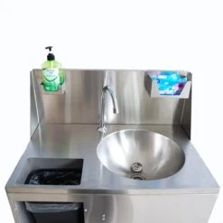 Foot Operated Mobile Wash Basin With Backsplash Paper Towel Dispenser & Castors Stainless Steel | Adexa WHF278 -Kitchen Series Store WHF278204 1200x1200 1